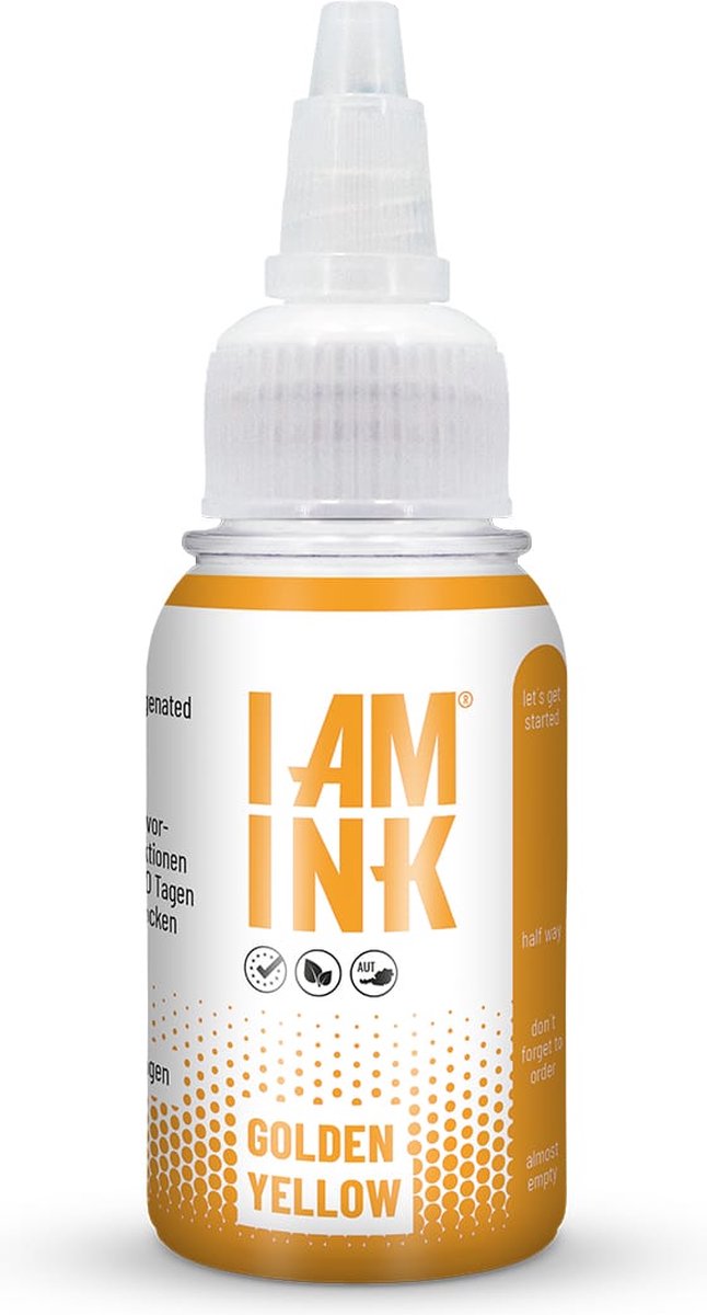 I AM INK - Golden Yellow 30ml Vegan Tattoo Inkt Goudgeel | True Pigments | Tattoo Machine Inkt | Handpoke tatoeage inkt | Stick & Poke Ink